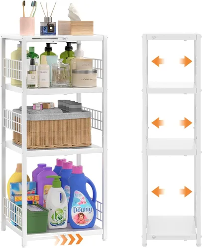 Miniatura 10 de DAOUTIME Estante de almacenamiento delgado expandible, estantería de metal de 3 niveles para organizador de almacenamiento de baño, estante estrecho