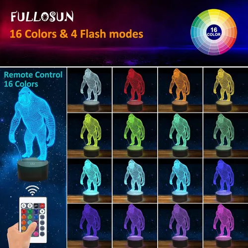 Miniatura 2 de 3D Night Light Ape Gorilla LED Luz nocturna para bebé guardería mono lámpara para habitación de los niños decoración del hogar regalos de Navidad