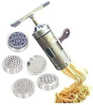 Máquina manual de acero inoxidable para hacer pasta a presión con 5 boquillas diferentes para hacer fideos