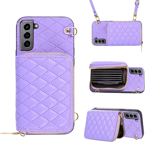 Miniatura 20 de Funda cartera desmontable con correa cruzada para Samsung Galaxy S20 FE 5G 6.5 pulgadas con cremallera, múltiples ranuras para tarjetas, soporte