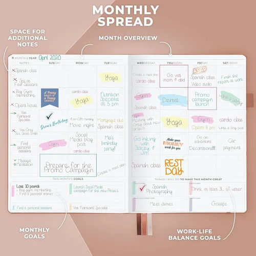 Miniatura 4 de Clever Fox Agenda PRO - Agenda semanal y mensual sin fecha con ranuras de tiempo, libro de citas y organizador diario, A4 (terracota oscura)