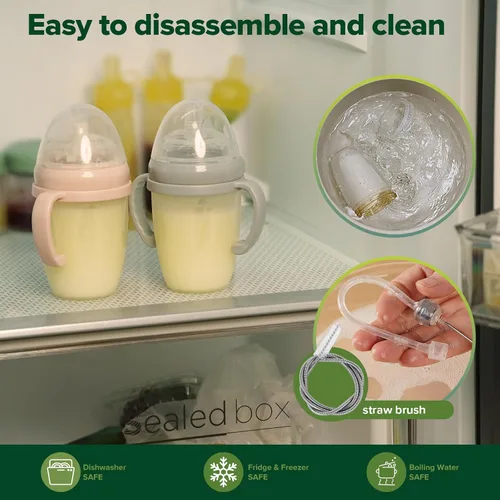 Miniatura 9 de haakaa Vaso con popote con peso para niños de 6 meses de edad, vaso de silicona con peso para sorber de leche, botella de agua para bebé con cepillo