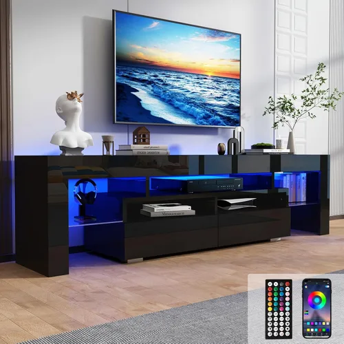 Miniatura 10 de Uspeedy Soporte de TV de 63 pulgadas para TV de 65/70 pulgadas, moderno soporte de TV LED para sala de estar, soporte de TV negro, centro de Blanco