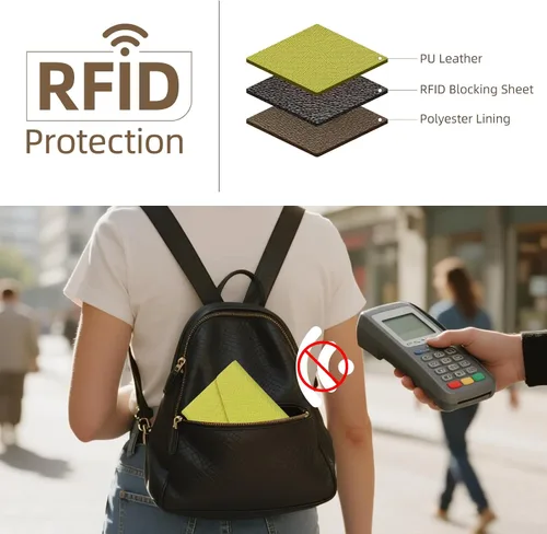 Miniatura 134 de Zoppen - Billetera de viaje con bloqueo RFID multiusos (Ver.4) Portatarjetas de pasaporte y vacunas, organizador de documentos de tres pliegues