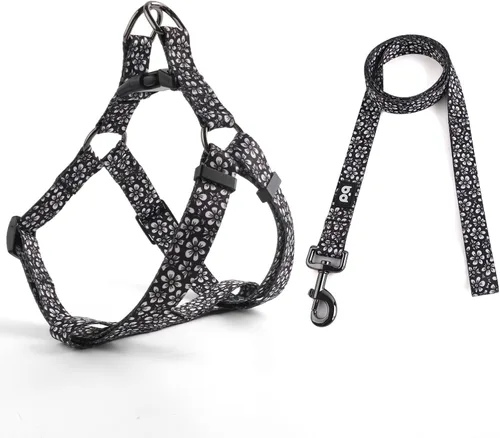Miniatura 16 de QQPETS Juego de correa de arnés para perro, ajustable, resistente, sin tirones, arnés halter para perros de razas pequeñas, medianas y grandes, clip
