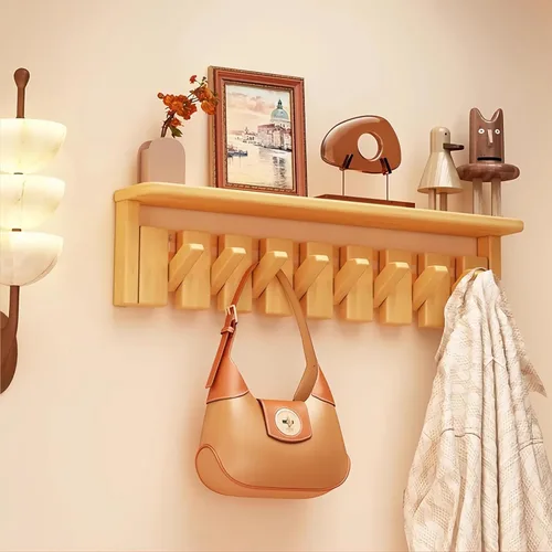 Miniatura 64 de Percheros montados en la pared, ganchos para llaves de piano, colgador de madera maciza natural, tela no tejida, perchas para armario, cocina