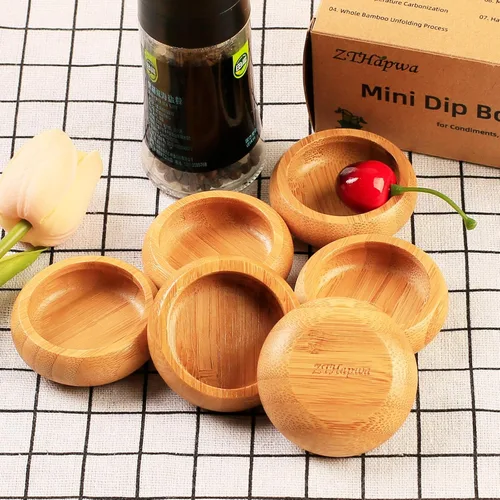 Miniatura 2 de Juego de Mini Cuencos, Platos de Salsa de Bambú para Mojar Aperitivos/Salsas/Nueces, Cuenco de Mezcla de Mascarilla Facial de Madera de Bambú
