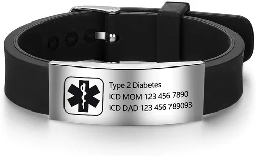 Miniatura 116 de OPALSTOCK Pulseras médicas personalizadas de silicona ajustable para identificación de emergencias, grabado gratuito, 9 pulgadas, resistente al