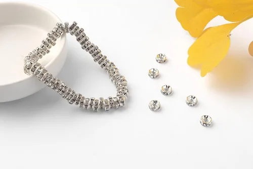 Miniatura 6 de 200 piezas de cuentas espaciadoras de 8 mm, bañadas en plata, con cristal de diamante de imitación, cuentas sueltas para collares, pulseras