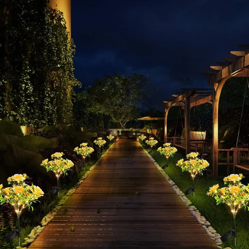 Miniatura 7 de Neporal Luces solares de jardín, del atardecer al amanecer, flores al aire libre impermeables IP65 para decoración de jardín, luces solares, paquete