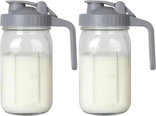 Miniatura 9 de Jarra de leche materna, tarro Mason de 32 onzas, tarro de boca ancha con tapa abatible verde y boquilla de vertido, sello hermético resistente