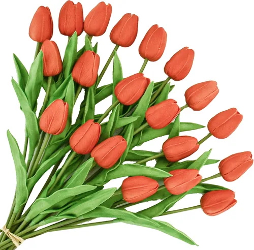 Miniatura 27 de ONLY ART Tulipanes negros artificiales, 20 unidades, flores sintéticas de poliuretano de 13.5 pulgadas con tallos flexibles para decoración