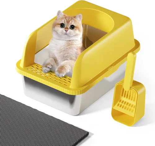 Miniatura 17 de Caja de arena para gatos de acero inoxidable con tapa, 20 pulgadas de largo x 14.2 pulgadas de ancho x 11.8 pulgadas de alto, caja de arena grande