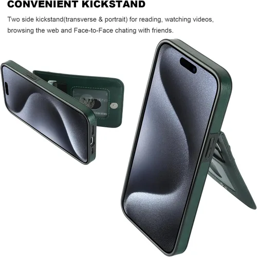 Miniatura 5 de KIHUWEY Compatible con iPhone 15 Pro Max Funda Cartera con soporte para tarjeta de crédito, con tapa de cuero premium, cierre magnético, función