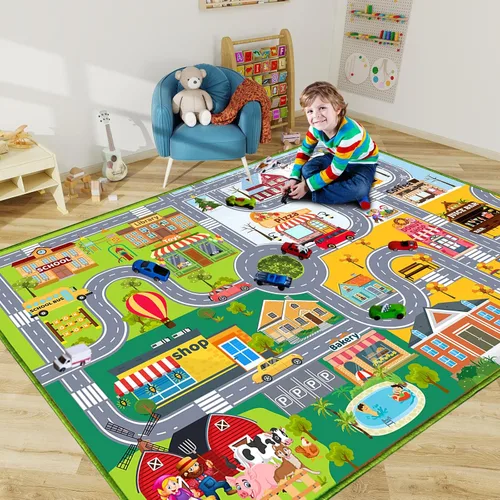 Miniatura 2 de Alfombras de automóvil para niños, mapa de tráfico de carretera con respaldo antideslizante, alfombra de juego para niños, sala