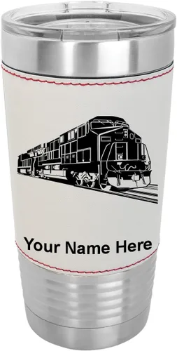 LaserGram Vaso aislado al vacío de 20 onzas, tren de carga, grabado personalizado incluido (piel sintética, estilo béisbol)
