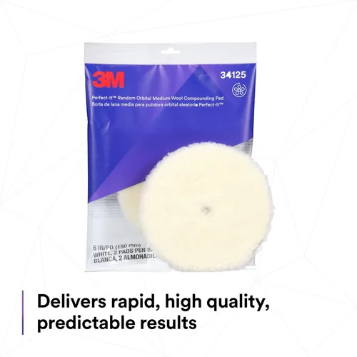 Miniatura 5 de 3M Perfect-It Almohadilla de compuesto orbital aleatorio de lana media, 6"/150 mm, Blanca, 34125, Almohadillas orbitales para compuesto y pulido