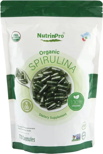 NUTRINPRO Cápsulas de espirulina orgánica USDA - Suplemento vegano 100% puro, sin OMG, sin gluten, sin químicos, (720)