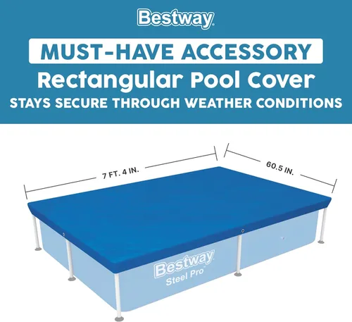 Miniatura 3 de Bestway Flowclear - Cubierta rectangular de 8 pies 6 pulgadas x 67 pulgadas para piscinas sobre el suelo, con agujeros de drenaje y cuerdas