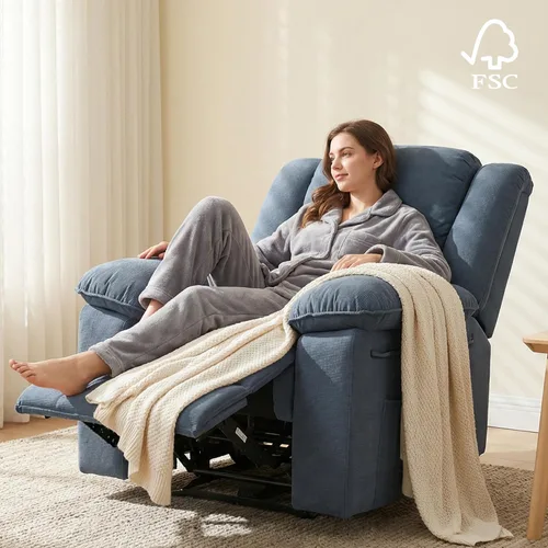 Miniatura 8 de Softa Silla reclinable giratoria para adultos con masaje y calor, sillón reclinable manual giratorio de 360° con bolsillo lateral, silla reclinable