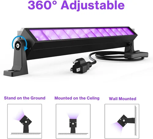 Miniatura 4 de Actualización de luz negra LED de 60W, luces negras para fiesta brillante, barra de luz negra con enchufe y interruptor, cada una ilumina 32x32