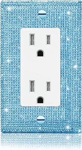 Miniatura 8 de Cubierta de interruptor de luz con brillantes diamantes de imitación azules, cubiertas decorativas de tomacorrientes, placa de pared doble Diamantes
