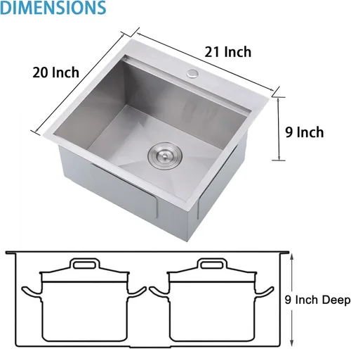Miniatura 4 de VAPSINT Fregadero de cocina de 21 x 20 pulgadas, fregadero de cocina y bar de 21 pulgadas de montaje superior de acero inoxidable de calibre 16