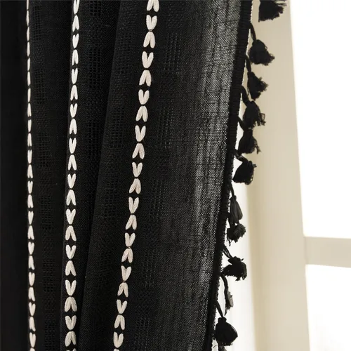 Miniatura 3 de Sutuo Home - Cortinas bohemias negras de 84 pulgadas de largo para dormitorio y guardería, cortinas de estilo rústico con dobladillo para barra