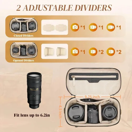 Miniatura 7 de Bolsa de hombro para cámara tipo bandolera, impermeable, de piel sintética, para fotógrafos, pequeña, compatible con Canon Nikon Sony (Negro)