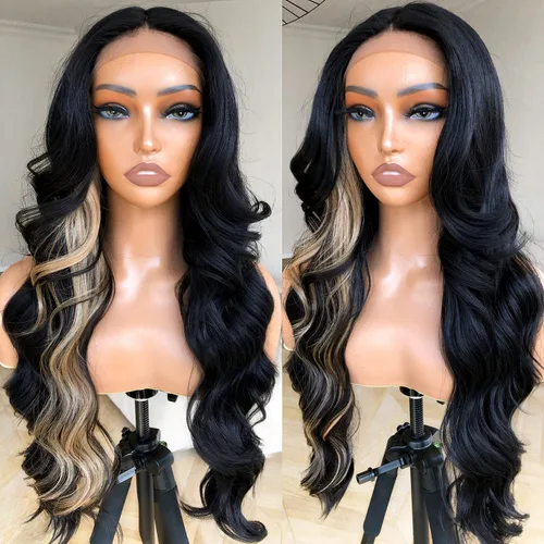 Miniatura 9 de Peluca de encaje frontal de 14 pulgadas con cuerpo ondulado de encaje HD, pelucas sin pegamento de cabello humano preestilizadas y precortadas, Negro