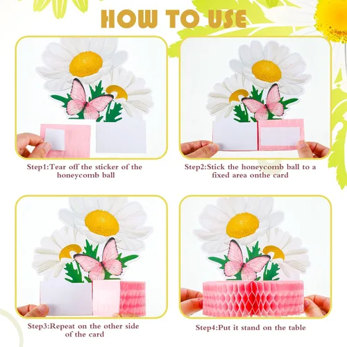 Miniatura 3 de Hotop 9 piezas de decoración de fiesta de cumpleaños con margaritas y mariposas, centros de mesa de margaritas 3D para mesas, decoración de mesa