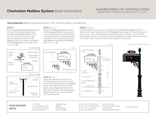 Miniatura 7 de Charleston Buzón y sistema de correos – Buzón negro resistente a la corrosión – Incluye placa de dirección, números, desplazamiento y accesorios