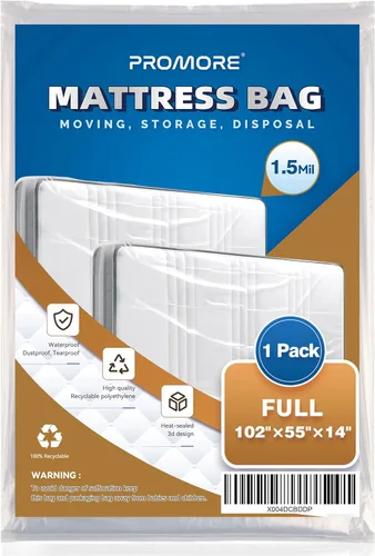 Miniatura 14 de Bolsa de colchón de plástico para mudanza o almacenamiento, tamaño individual/individual XL (1.5 mil), fundas protectoras de colchón impermeables