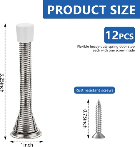 Miniatura 2 de KISEER Paquete de 12 topes de puerta de resorte de 3 1/4 pulgadas, flexibles y resistentes, con puntas de parachoques de goma a prueba de óxido