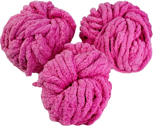 Miniatura 20 de iDIY - Paquete de 3 madejas de hilo grueso (72 yardas), color rosa claro, hilo de felpilla esponjoso perfecto para mantas suaves y de bebé, tejer