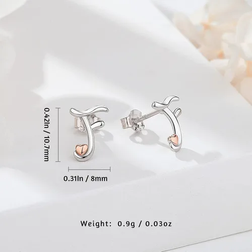 Miniatura 6 de CELESTIA 925 Sterling Silver Initial Earrings 26 Letter with Rose Gold Heart Earrings Studs