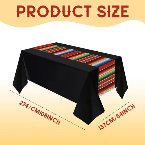 Miniatura 2 de Hosuly Mantel de plástico para fiesta mexicana, 6 unidades, 54 x 108 pulgadas, mantel de plástico a rayas para decoración de fiesta mexicana