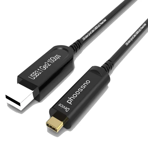 Miniatura 9 de Cable de extensión USB A a C de fibra óptica USB 3.2 Gen2 10Gbps 10M 33 pies en ángulo recto compatible con Microsoft Azure Logitech Aver Vaddio