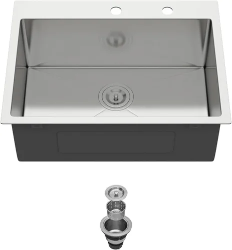 Fregadero de cocina empotrable de 24 pulgadas - Fregadero de montaje superior 24x18 pulgadas, 9" de profundidad, fregaderos de acero inoxidable 304