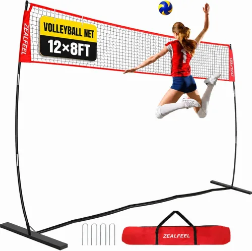 ZEALFEEL Red de voleibol, red de entrenamiento de voleibol de 12 pies/20 pies para patio trasero de altura ajustable, red de práctica portátil