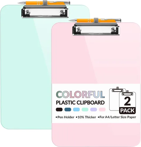 Miniatura 8 de Sooez Portapapeles de plástico con soporte para bolígrafo, [10% más grueso] Tableros de clip de 8.5 x 11 pulgadas con clip de perfil bajo, bonito
