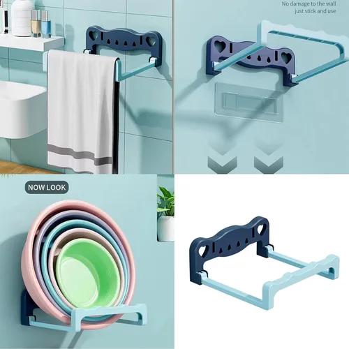 Miniatura 4 de Organizadores de estantes de baño montados en la pared sin perforar para toallas y artículos de tocador, fácil instalación adhesiva Azul