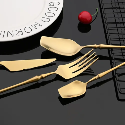 Miniatura 6 de JASHII Juego de cubiertos mate de 8 piezas de acero inoxidable 304 con acabado satinado con mango de cintura pequeño, juego de cubiertos de servicio