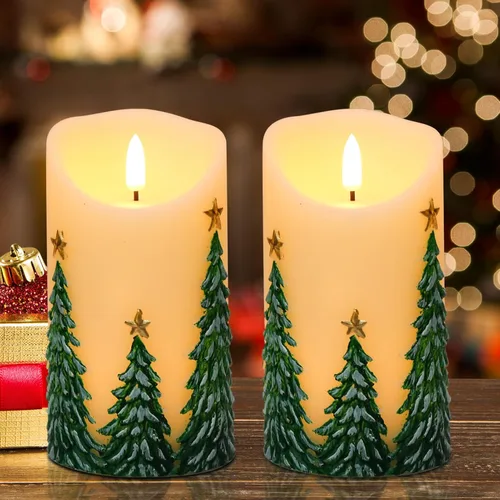 Miniatura 16 de Eldnacele Velas sin llama con cono de pino que funcionan con pilas con temporizador de 6 horas, sin perfume, cera real, mecha plana, piña