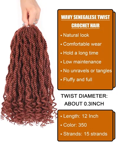 Miniatura 2 de Cabello de Crochet Jengibre para Mujeres Negras de 12 Pulgadas, Cabello de Crochet de Trenzas Senegalesas con Puntas Rizadas, Trenzas Cortas (350)