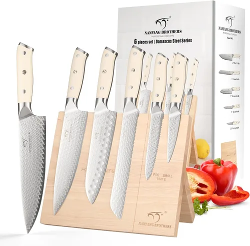 Miniatura 11 de NF NANFANG BROTHERS Juego de Cuchillos de Cocina de Damasco, 15 Piezas con Bloque, Mango Ergonómico ABS, Tenedor de Trinchar, Juego de Bloque