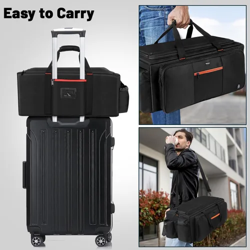 Miniatura 7 de Bolsa de DJ grande incorporada resistente tablero de soporte, bolsa de cable de DJ con 9 divisores desmontables y correa acolchada para el hombro