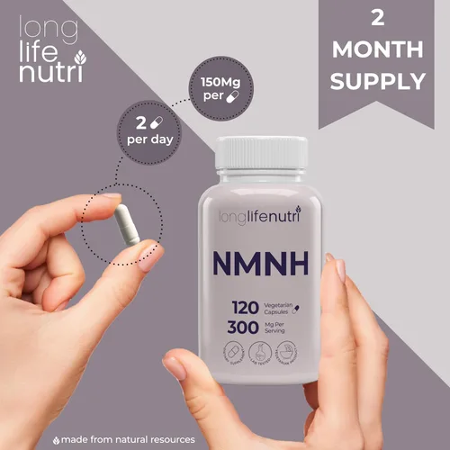 Miniatura 5 de LongLifeNutri NMNH 300 mg (mononucleótido de dihidronicinamida) - 120 cápsulas veganas, suministro de 2 meses, alternativa NMN, suplemento NAD