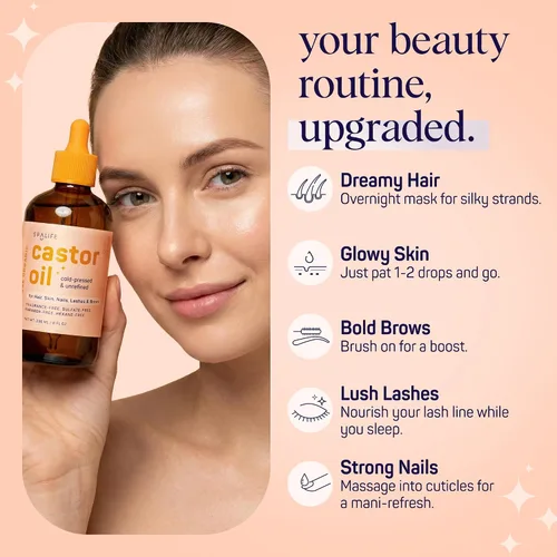 Miniatura 2 de SpaLife Aceite de ricino orgánico prensado en frío para cara, cejas, cabello, piel, uñas y pestañas, aceite de ricino prensado en frío sin hexano