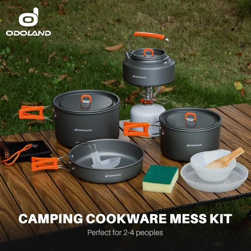 Miniatura 6 de Odoland 15pcs Camping Cookware Non-Stick Lightweight Camping Pots and Pans Set with Kettle Plastic Plates Bowls Soup Spoon for Camping, Backpacking